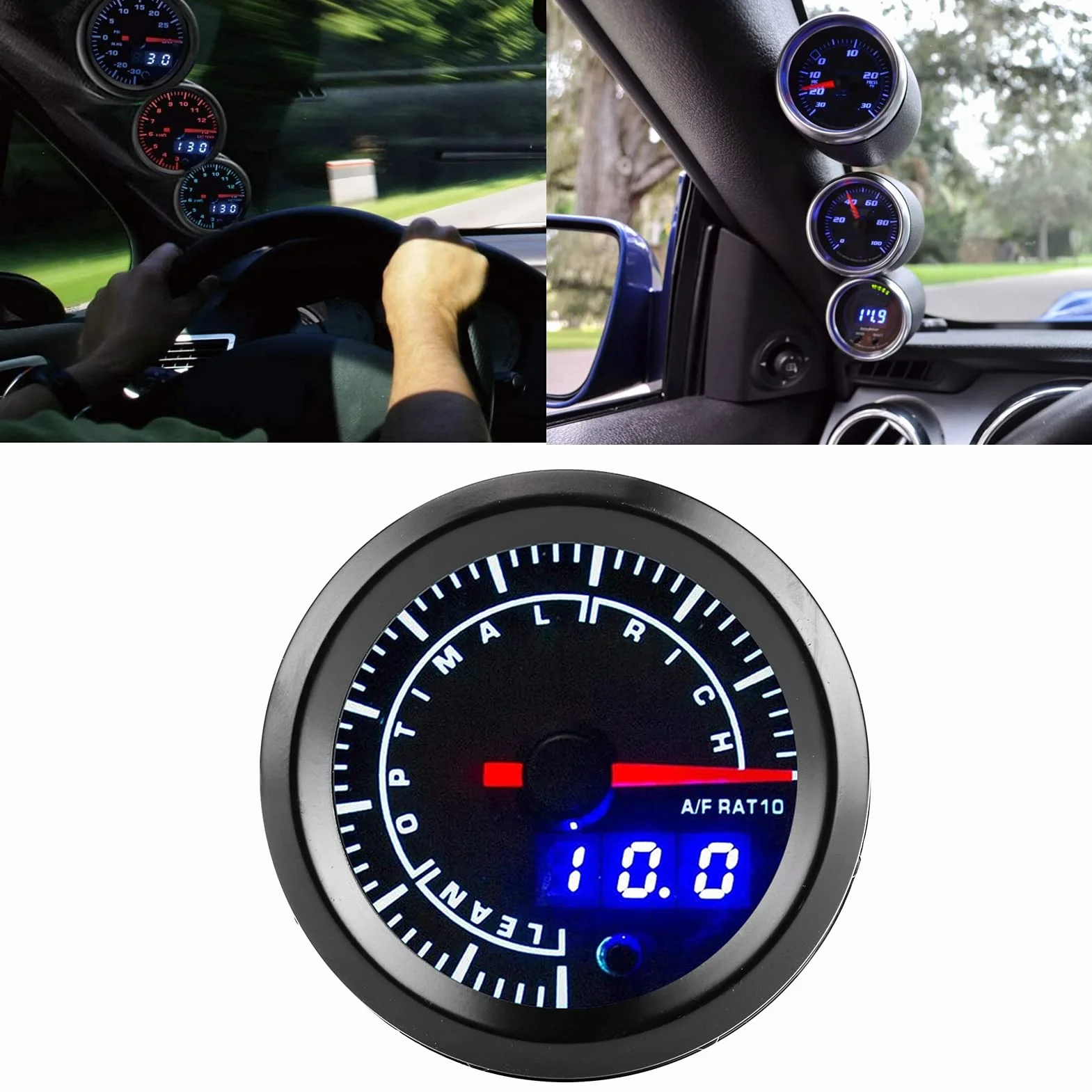 Relación aire/combustible Indicador AFR Indicador de relación aire-combustible para automóvil 2.5in 12V Indicador de relación aire-combustible Indicador Pantalla de alta precisión Ajuste de adverten