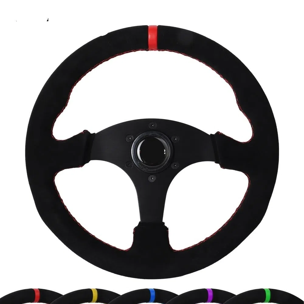 Volante Desplazado, Volante Deportivo Volante plano de 330 mm con marco de aluminio de gamuza for carreras de 13 pulgadas(B)