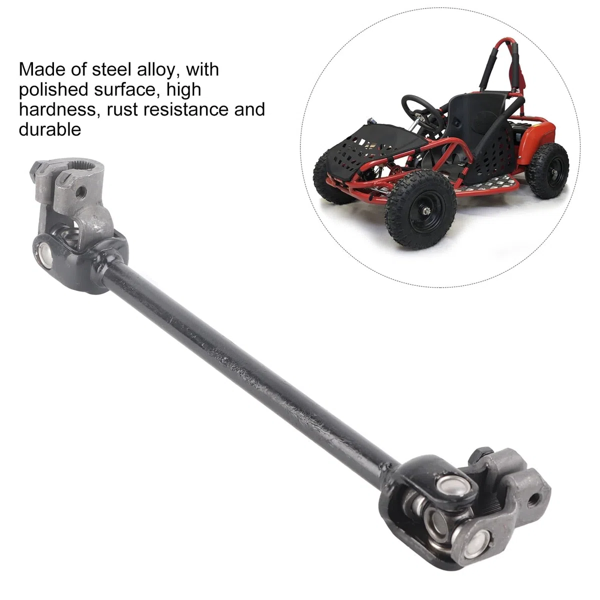 Akozon Eje de Columna de Dirección, 30T 375 Mm Go Kart Engranaje de Dirección Eje de Nudillo Aleación de Acero para 110 125 DIY Go Kart Quad ATV