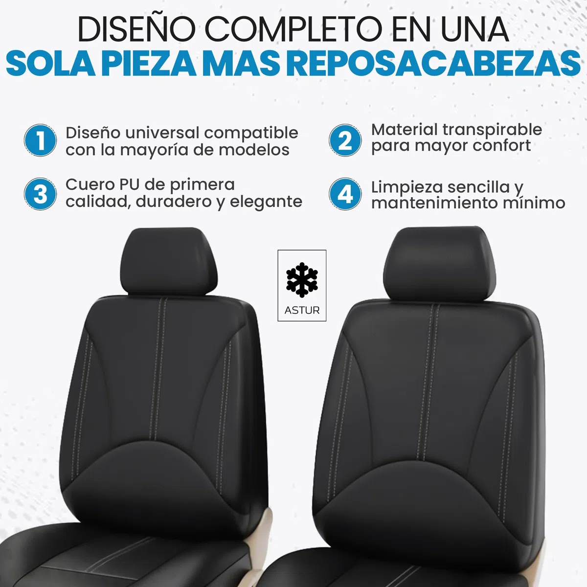 Astur Fundas Asientos Coche universales – Funda Asiento Coche Delantera y Trasera – Protector Asiento Coche Impermeable, fácil de Instalar y Compatible con airbag