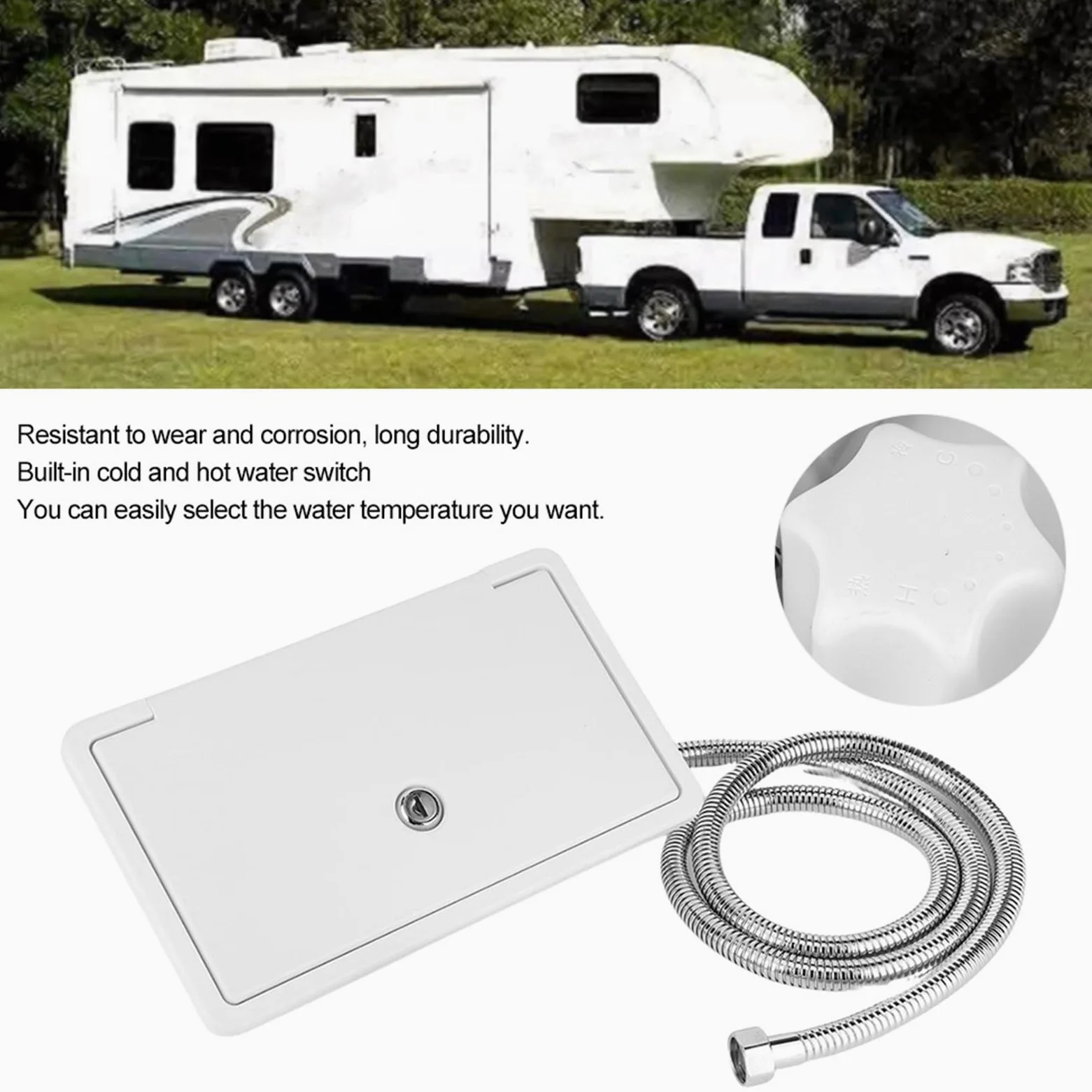 Caja de Ducha 267 x 157 x 107 mm Kit de Caja de Ducha Exterior ABS Interruptor de frío Caliente con 2 Llaves Kit para Barco Marino Autocaravana Caravana Blanco