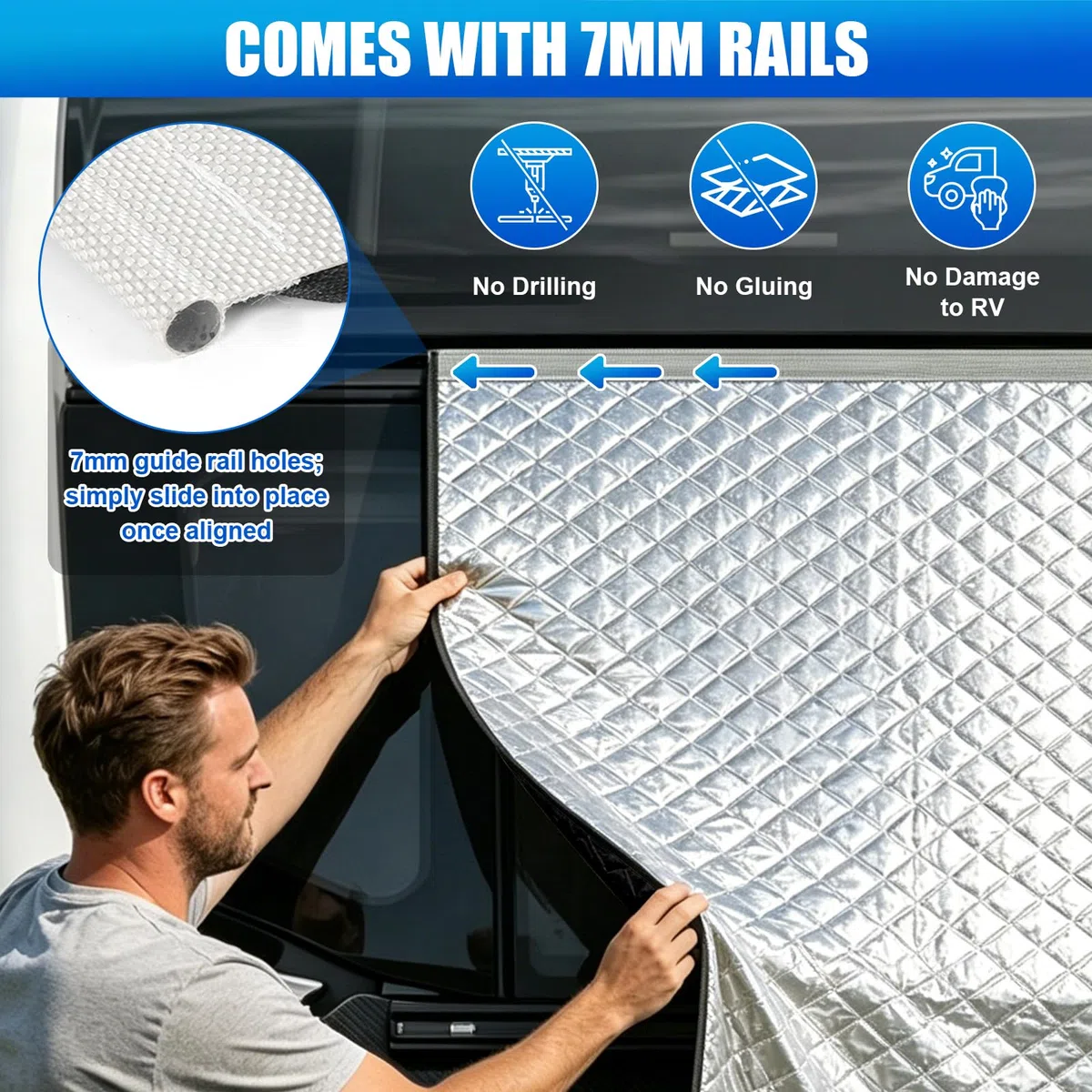 Lona de Protección de Proa para Caravana Termo, Toldo de Aire para Caravana Cubierta Protectora Frontal con Tubería, Estera Térmica Exterior A Prueba de Invierno e Impermeable (165 * 160cm)