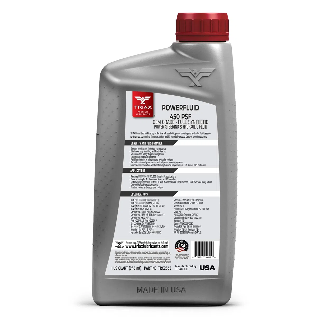 TRIAX Powerfluid 450 fluído completamente sintético para sistemas hidraúlicos y dirección asistida, suspensión hidro-neumática, cierre centralizado, Grado OEM, CHF 11S, 202 y CHF 7.1 Color: VERDE