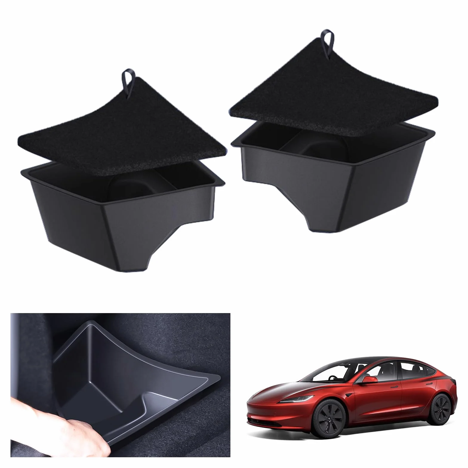 GAFAT Nuevo Tesla Model 3 Highland 2024 2025 Organizador de Maletero, TPE Resistente al Agua, Caja de Almacenamiento para Lado del Maletero, con Tapa Flocada, Tesla Model 3 Accesorios [2 Unidades]