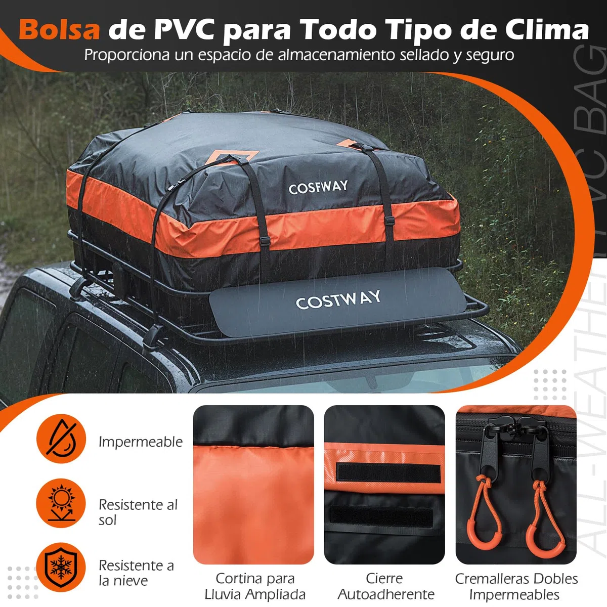 COSTWAY Cofre Techo Coche 425L, Cofre de Techo para Vehículo con Bolsa Impermeable de de Almacenaje, Carga 90 kg, Portaequipajes Universal con Correas de Trinquete para SUV, Camión, Berlina