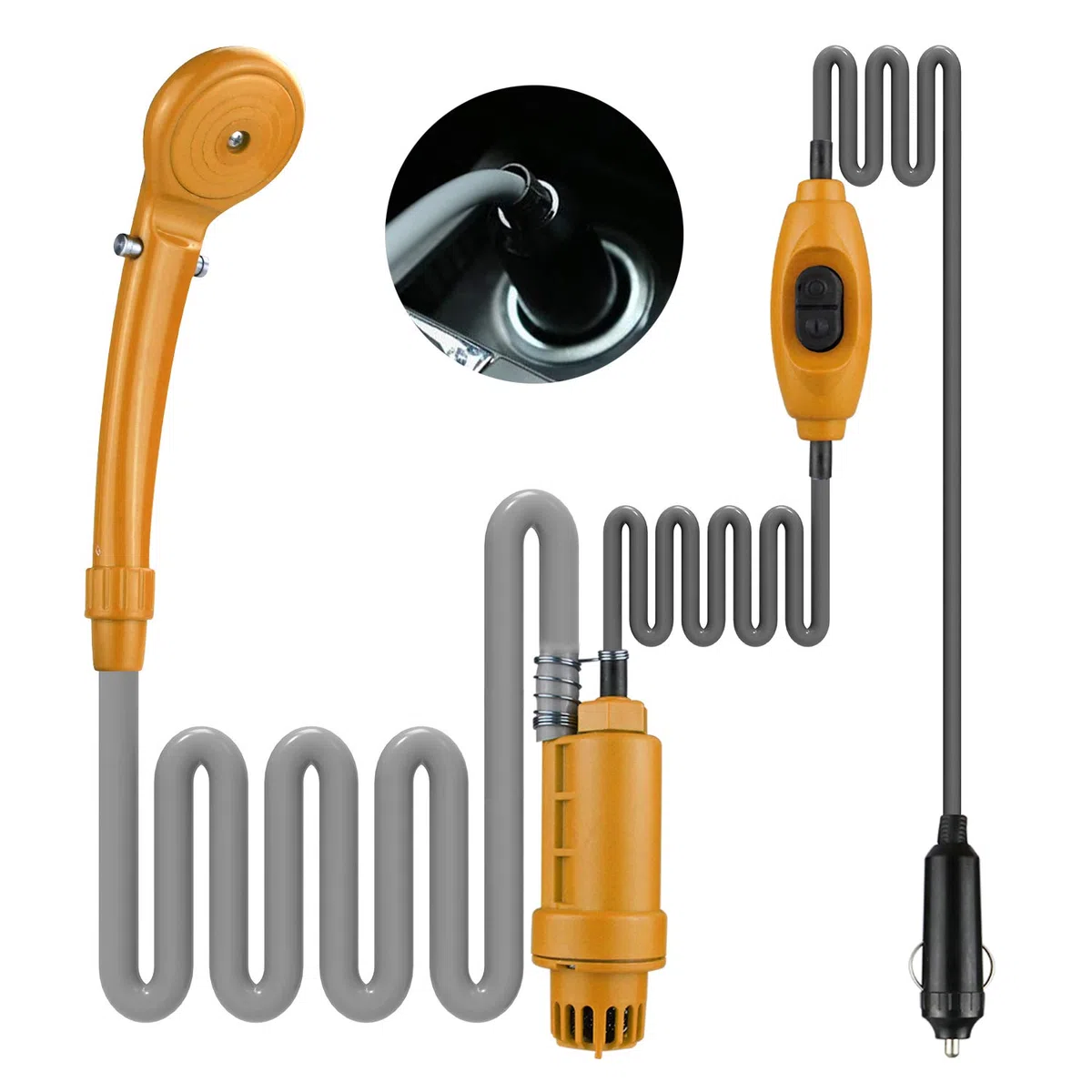 12V Alcachofa Ducha Pistola Rociadora Portátil Auto Jardín Perro ideal para el camping, el coche o lavar al perro