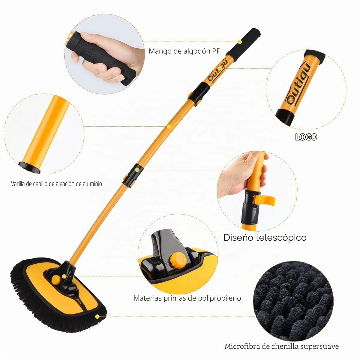 Cepillo de lavado de coche con mango telescópico, 3 en 1, chenilla de microfibra chenilla, kit de limpieza para coche, camión y limpieza de la casa, cepillo de lavado de coches con diseño