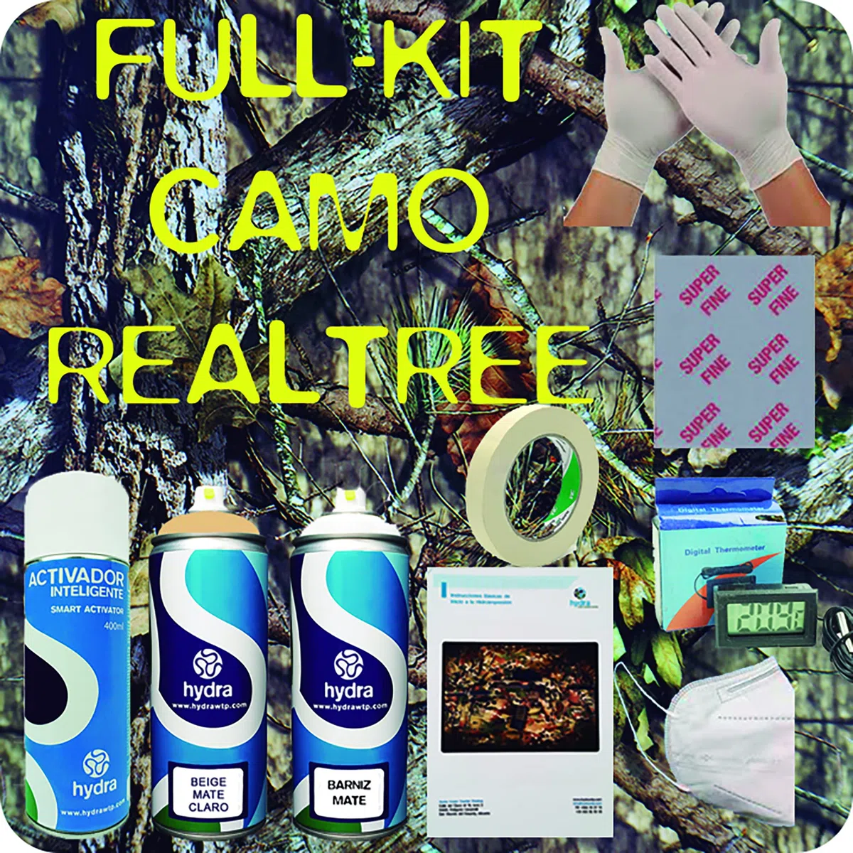 Kit Hidroimpresion COMPLETO CAMUFLAJE REALTREE HCA-152 | Hydro Dipping Activator Water Transfer Printing Hidroimpresion laminas Hidroimpresion activador