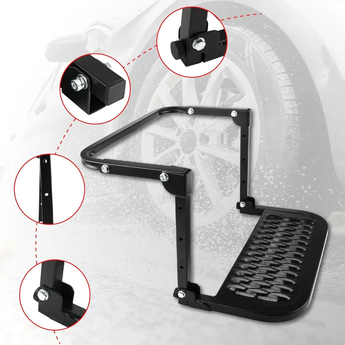 Peldaño antideslizante plegable para camiones, SUV y autocaravanas. Montaje de neumáticos ajustable, resistente, se adapta a la mayoría de neumáticos de 23 a 33 cm y hasta 150 kg