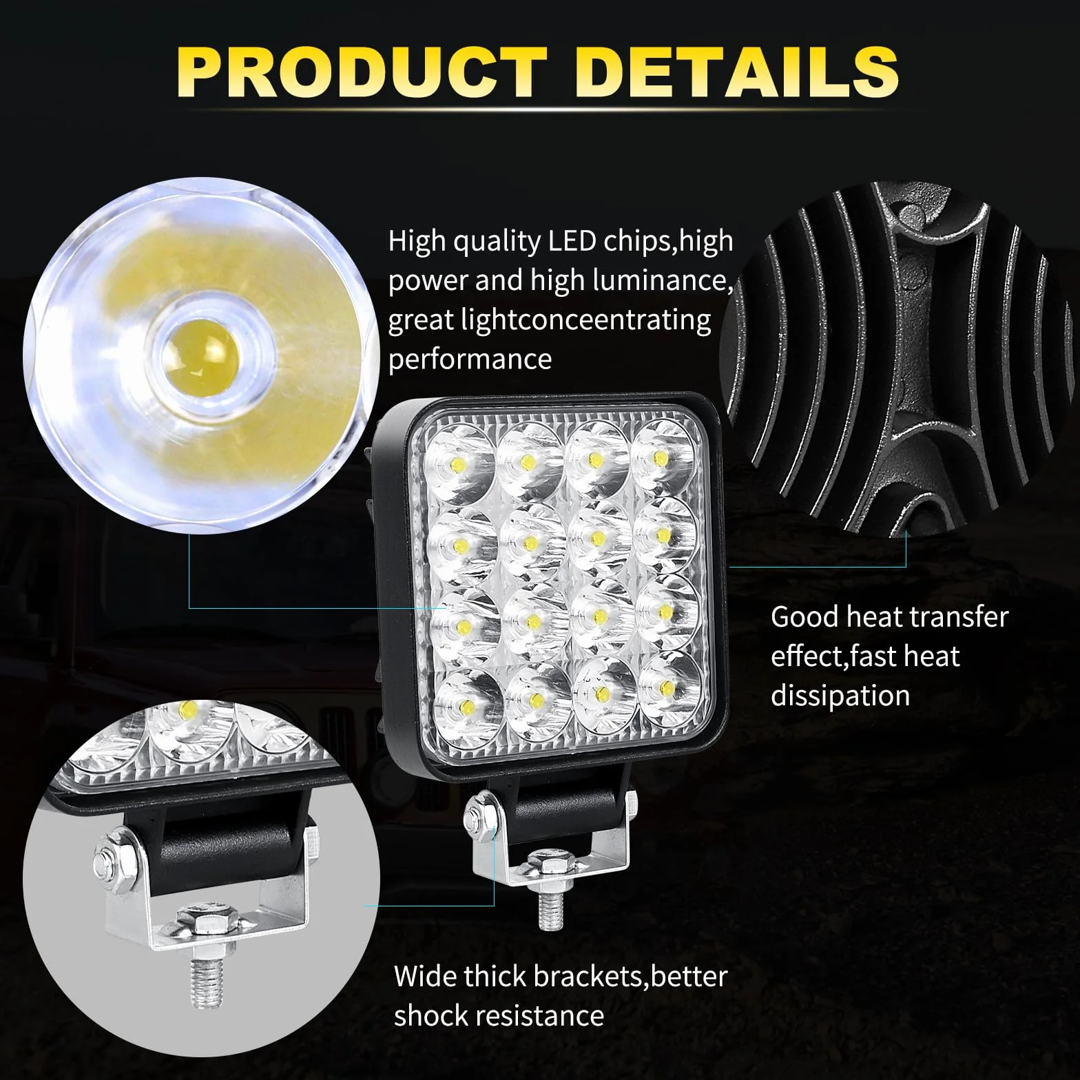 Willpower 10pcs Focos 3.3 Pulgadas 8.4cm 48W Mini LED 12V 24V Barra Luz Trabajo IP67 Impermeable 6000K Antiniebla para Tractor 4x4 Coche Camión Barco Off Road ATV UTV SUV 4WD