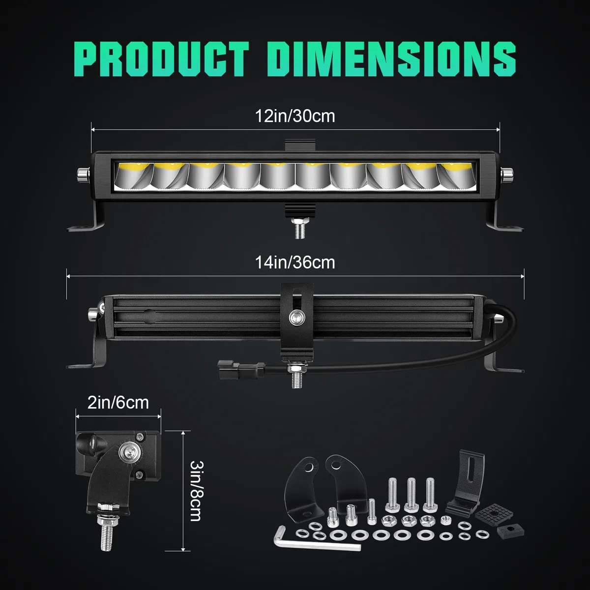 Willpower Barra LED 30cm 12'' 30W Barra de Luz LED 12V 24V Unica Fila Largo Alcance Foco Barras Luminosas LEDs para 4x4 Tractor Coche Camion Barco Offroad, 6000K Bianco, 12V Kit de Cableado
