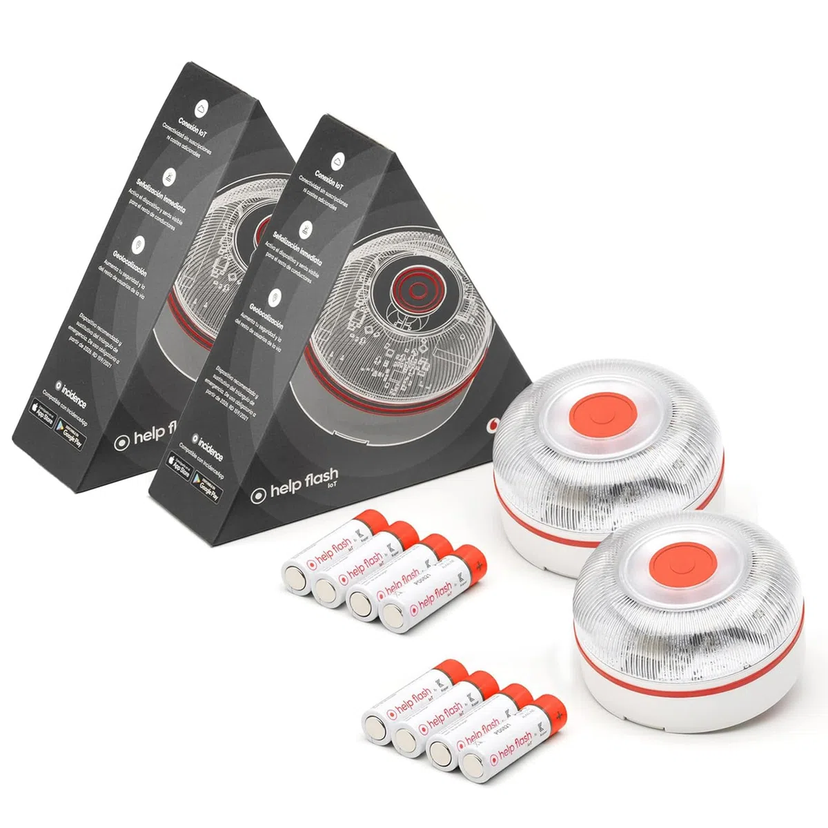 help flash IoT Luz de Emergencia V16 con Geolocalización Pack 2 uds, Exigible a Partir de 2026, Baliza Conectada con DGT 3.0, Señal V-16, para Coches, Aviso Ubicación, con Plan de Datos Incluido