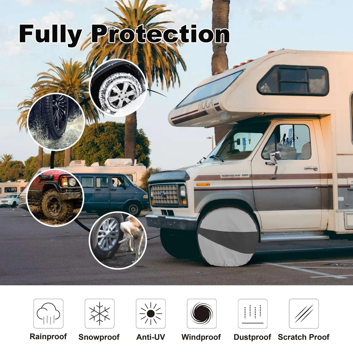 Explore Land Paquete de 4 Fundas para neumáticos – Protector de Rueda Resistente para camión, SUV, Remolque, cámper, RV – Universal se Adapta a diámetros de neumáticos de 23 a 25.7 Pulgadas (Negro y