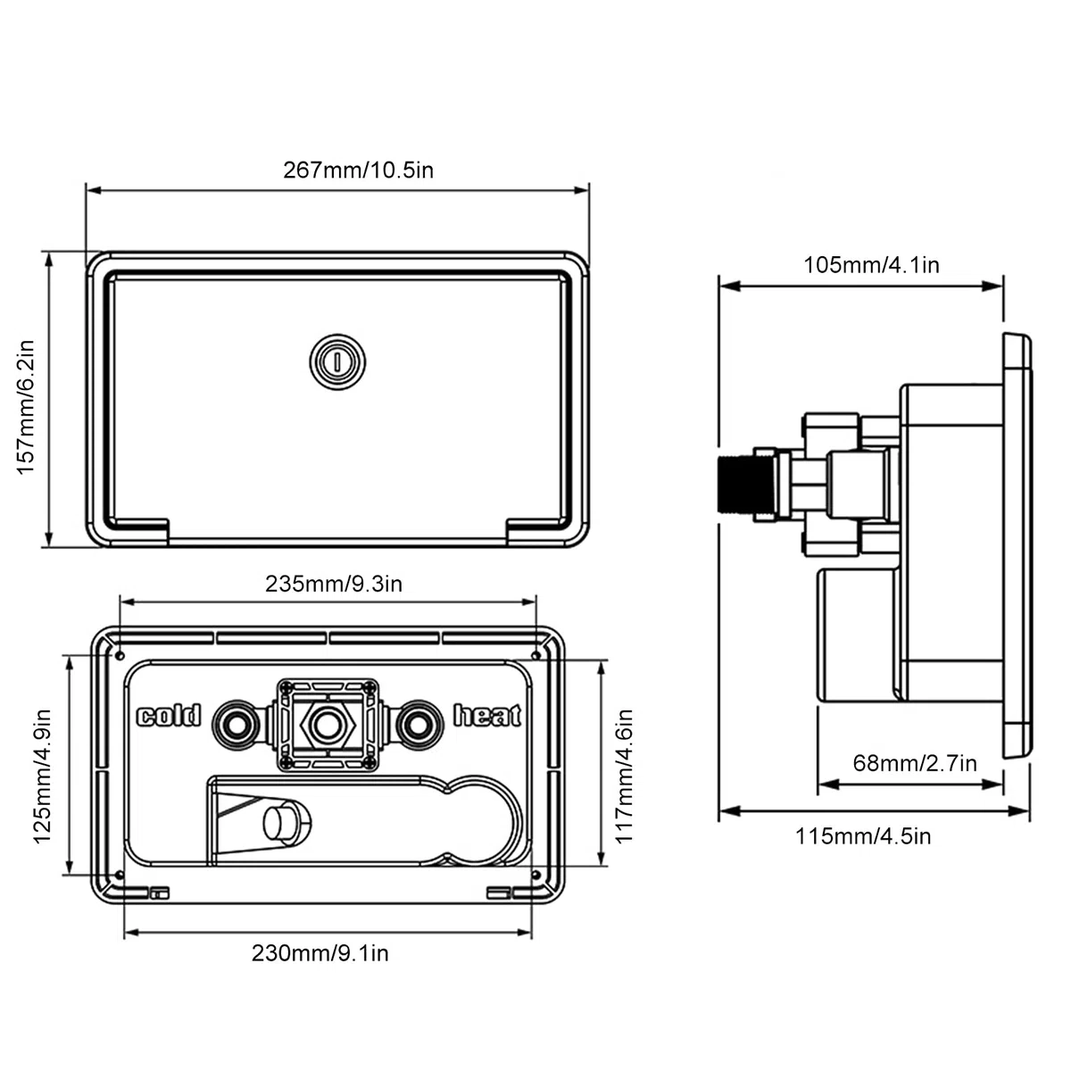 Caja de Ducha Exterior para Autocaravana – Válvula de Agua Fría y Caliente con Cabezal de Ducha y Manguera Metálica de 1.5m, Grifo para RV, Camper, Barco y Remolque