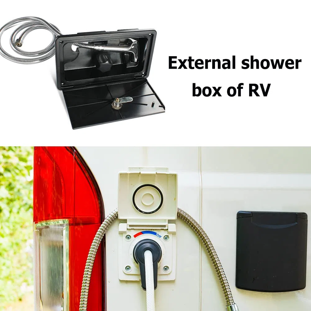 Ducha externa para caravana, ducha de caja de ducha con interruptor de agua caliente y fría, kit de ducha exterior ajustable para caravana con cerradura para barco, autocaravana, caravana