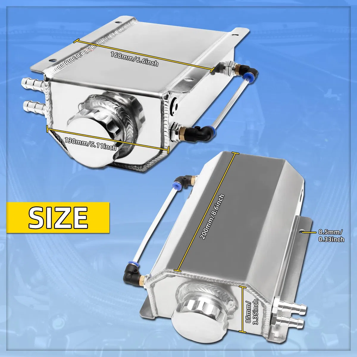 Universal Coolant Overflow Tank 2L Expansion Catch Can Kühlerreservoir Polished Aluminium Automotor Kühlmittel Recovery Kits