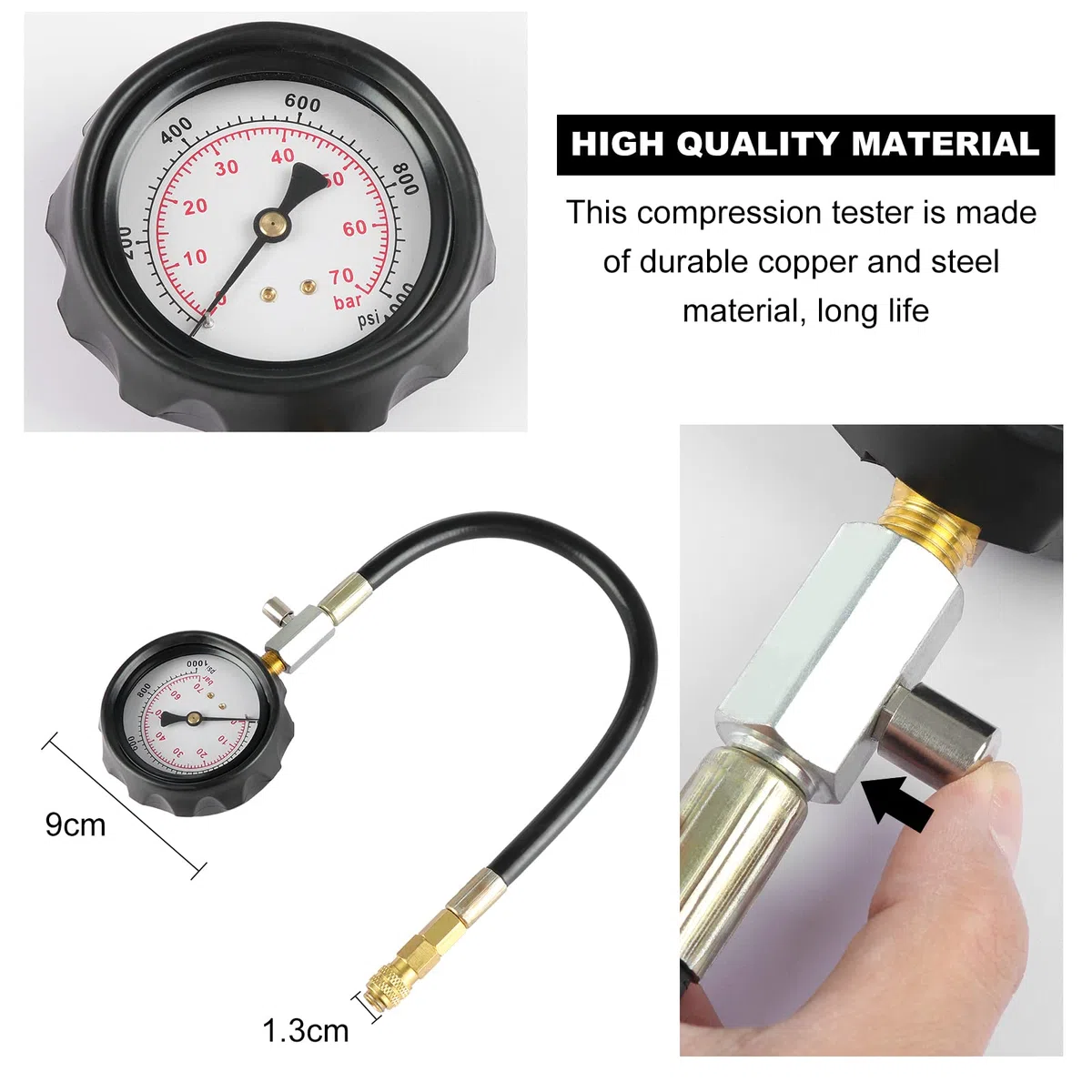 Probador de compresión de motor diésel HSEAMALL,TDI CDI Cylinder Pressure Diagnosis Tool,Auto Car Tractor Diesel Engine Testing Gauge Manometer Kit