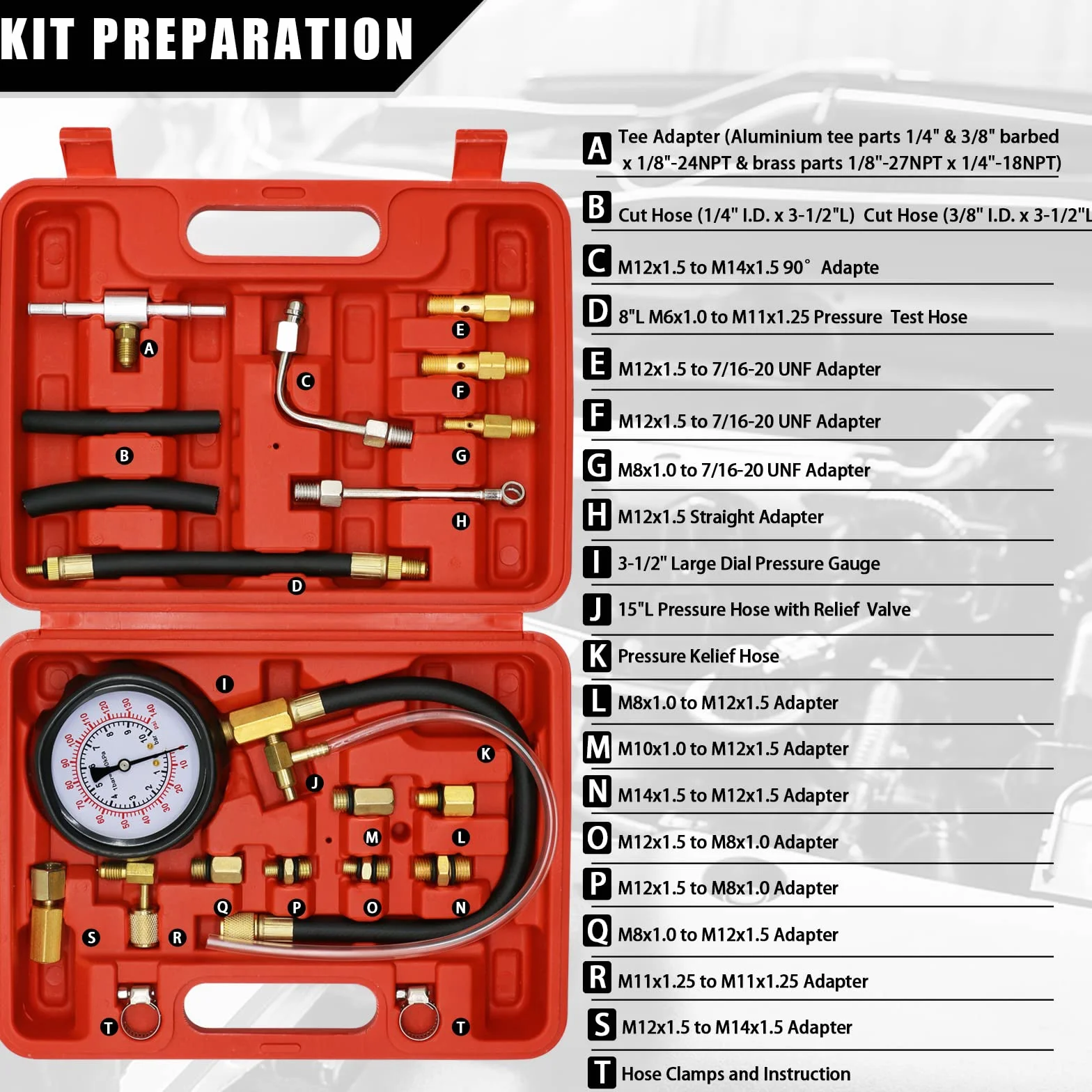 Comprobador De Presión De Bomba De Combustible Diesel Y Gasolina 0-140 PSI,Kit de Medidor de Presión de Inyección de Combustible del Motor