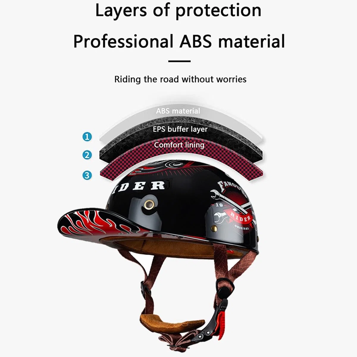 Casco Motocicleta Vintage Baseball Cap Half Shell, Casco Retro Borde Extendido ECE Homologado, Casco Motocicleta Cascos Abiertos para Hombre Mujer Cruiser Chopper Scooter M-XXL