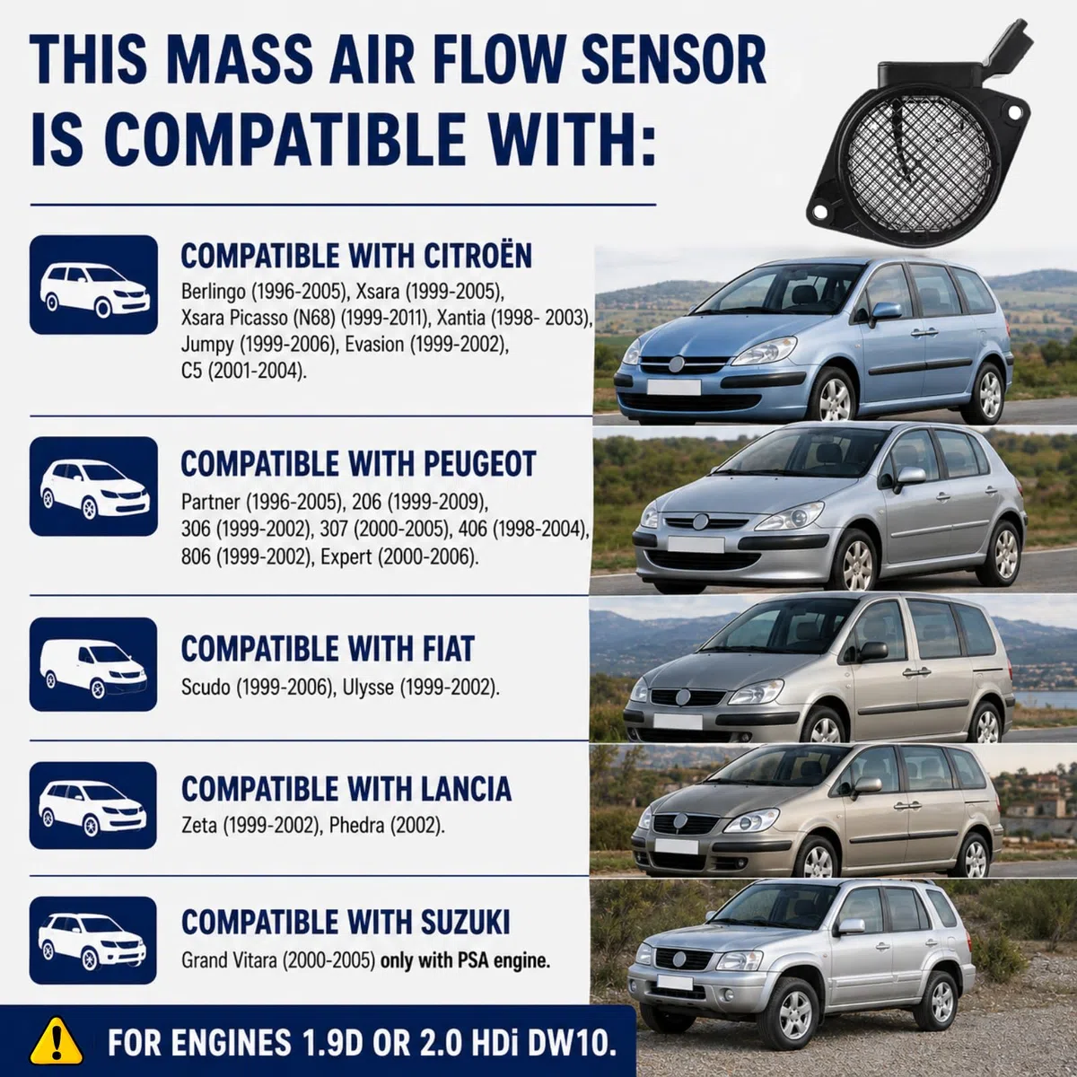 Twowinds - Caudalímetro 5WK9621 Compatible con Citroën Berlingo Jumpy Xantia Xsara C5; Peugeot 306 307 406 806 Partner Expert; Fiat Scudo Ulysse - Sensor Flujo Masa Aire MAF (conector ovalado 5 pines)