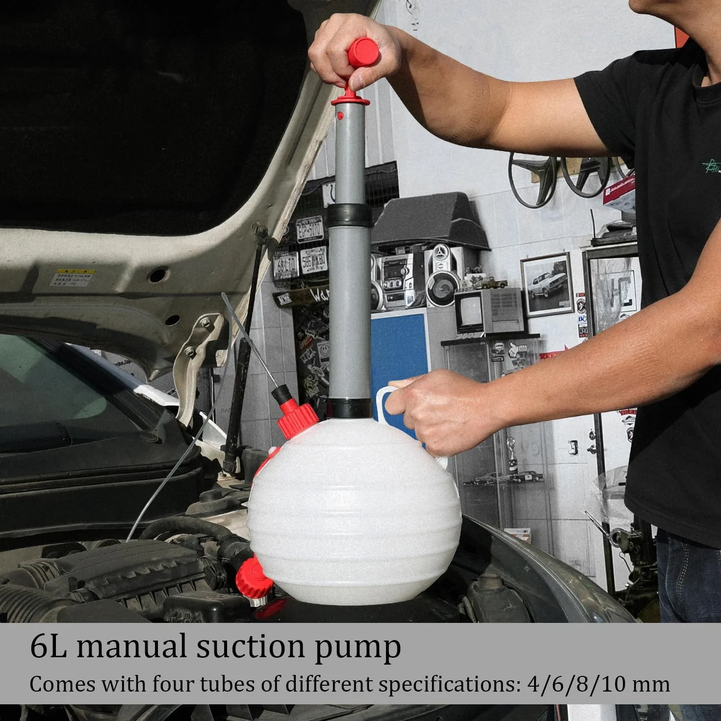 Extractor Aceite Motor 6L,Bomba Extractora Aceite Coche Manual,Equipada con Una Base Mejorada y Cuatro Tamaños De Manguera,Adecuada para Automóviles, Barcos, Cortacéspedes y Otros Equipos