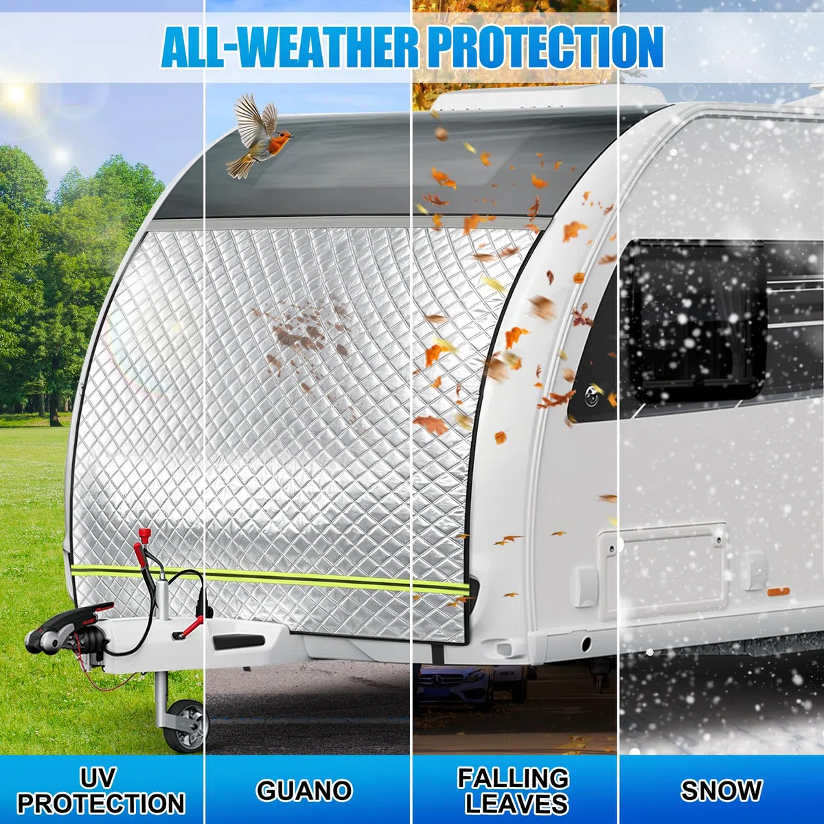 Lona de Protección de Proa para Caravana Termo, Toldo de Aire para Caravana Cubierta Protectora Frontal con Tubería, Estera Térmica Exterior A Prueba de Invierno e Impermeable (165 * 160cm)