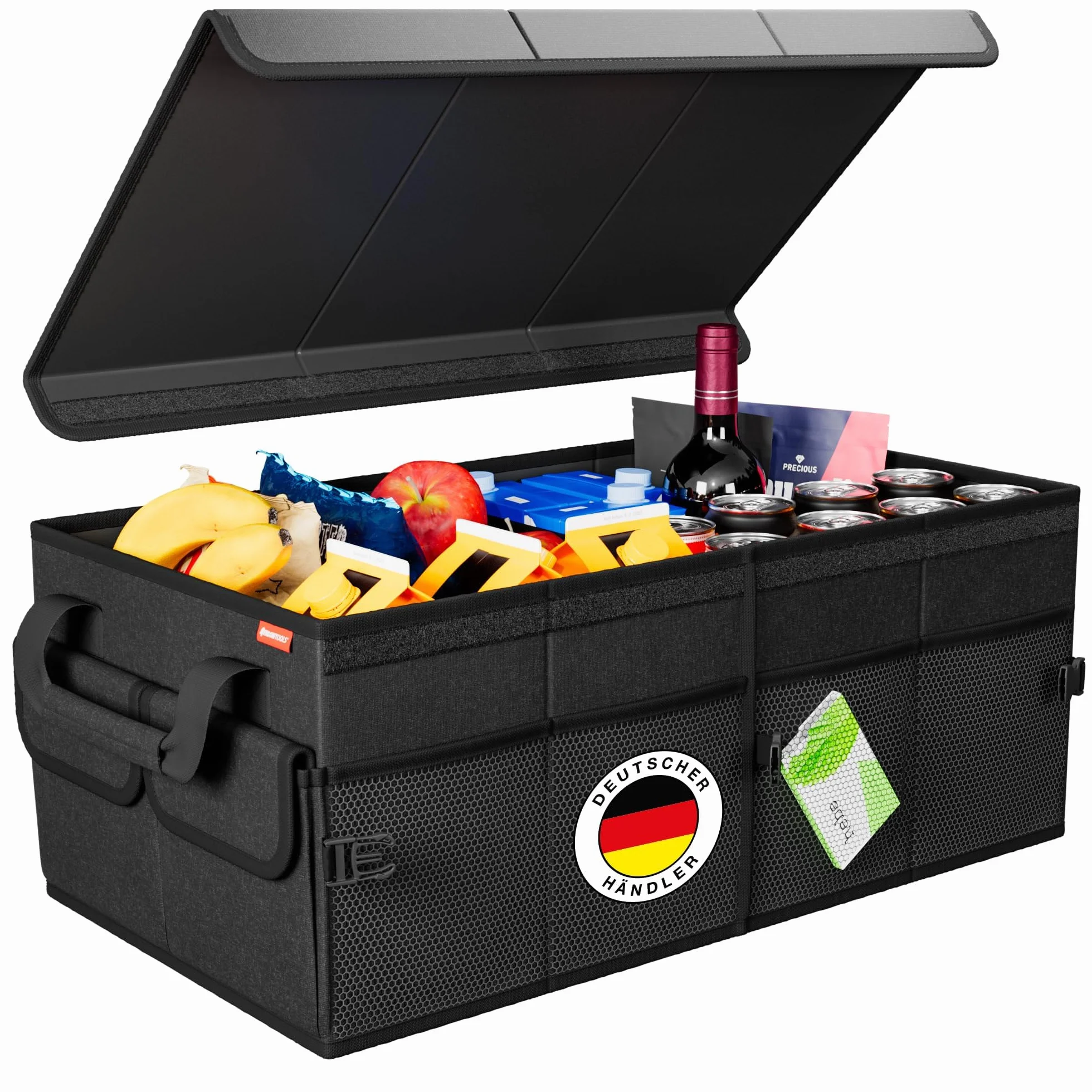 ATHLON TOOLS Organizador para maletero XXL – Organizador de coche plegable - Bolsa para maletero antideslizante, reforzada, bolsa para maletero estable con tapa – Caja para coche para guardar y