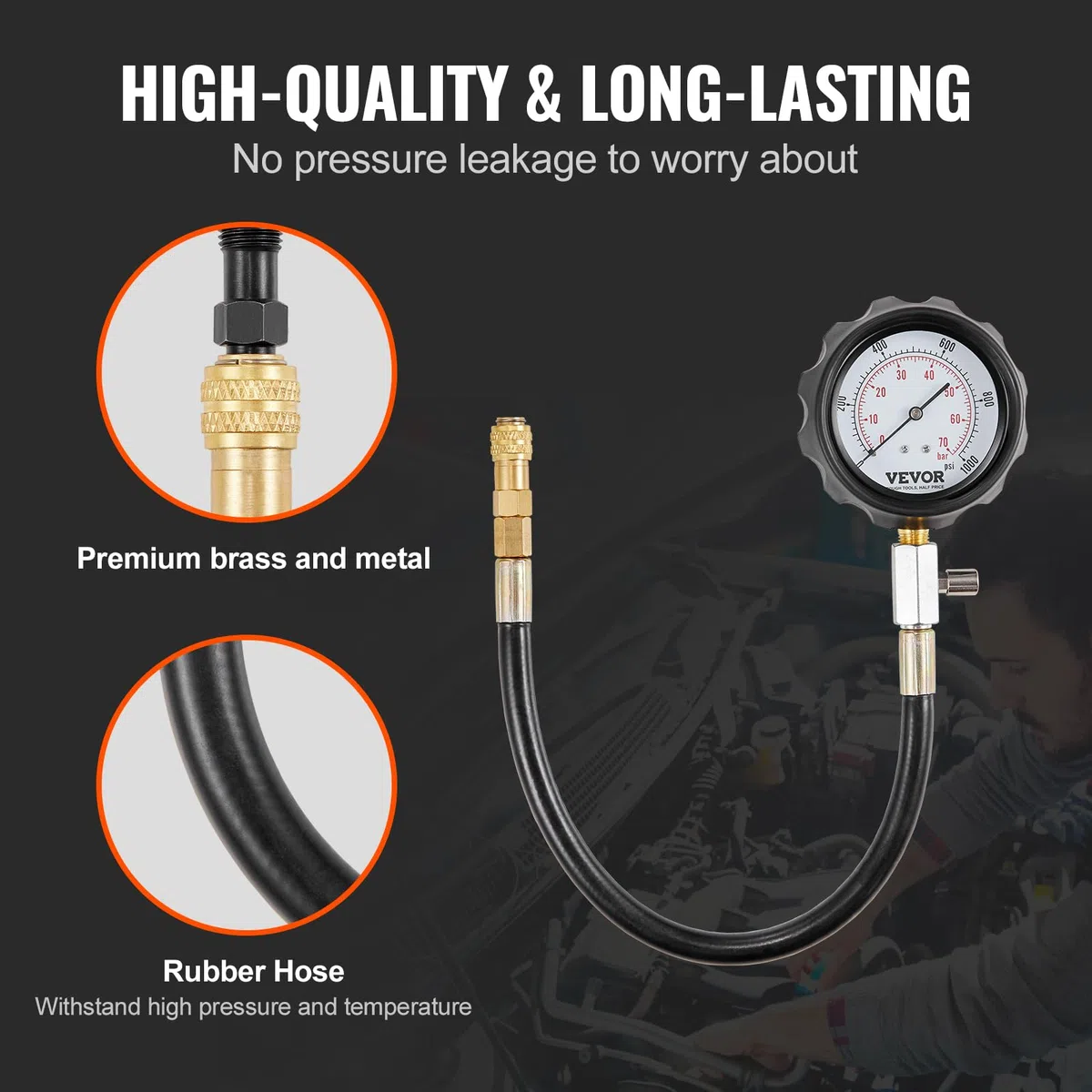 VEVOR Comprobador de Compresión 18 Kits de Adaptadores Compresiómetro para Motor Diésel Medidor de Compresión 0-70 bar/0-1000 PSI Herramienta de Diagnóstico de Cilindro de Motor Taller de Motocicleta