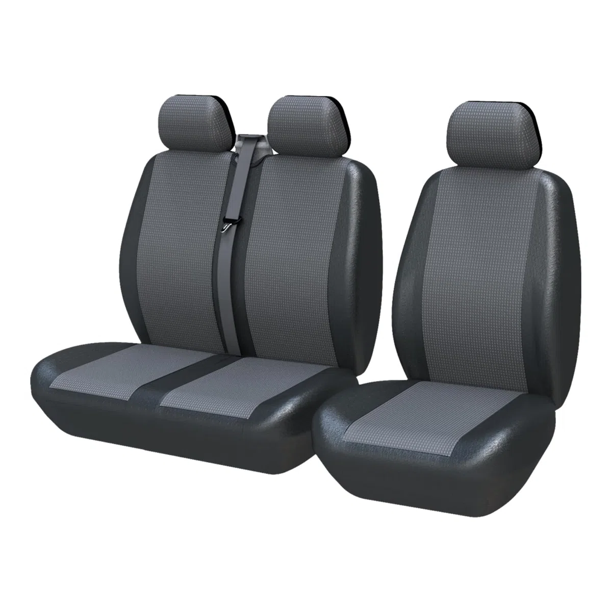 TOYOUN Juego de Fundas de Asientos para Furgonetas y Camiones de 2 + 1 plazas, Fundas Asientos Coche Universales Set,Protector Cubre Asiento Coche Accesorios de Automóvil Cuero sintético,Negro y Gris