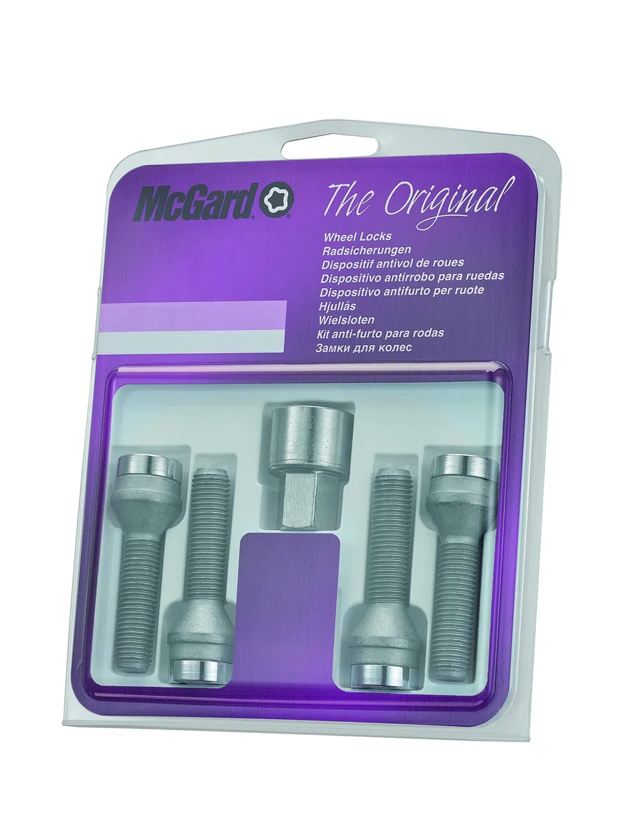 McGard 27.288SU – Juego de tornillos de bloqueo de ruedas, 60°, M14 x 1,5, SW19, longitud total: 55,4 mm, longitud del vástago: 34,0 mm, cromo