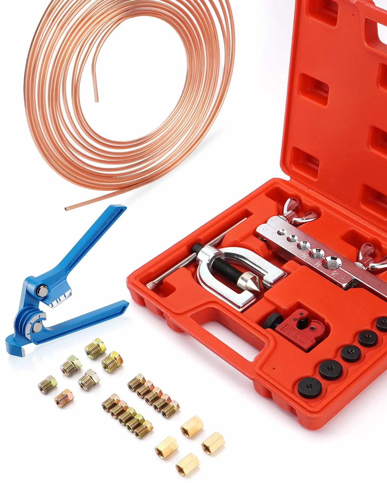 Kit De Rebordeador Doble Y Sencillo Para Línea De Freno, Cable De Freno De 7,6 M, Diámetro De 4,75 Mm, Acero (16 Tornillos + 4 Conectores), Alicates De Flexión, Kit De Línea De Freno