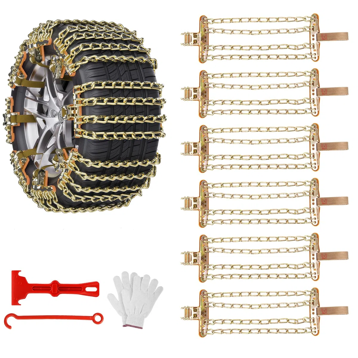 Ninonly Cadenas Coche 6Piezas Cadenas Nieve Universales Emergencia Antideslizantes para Vehículos Coches Furgonetas SUV Ancho 195-265 mm Para Barro, Arena, Nieve, Hielo