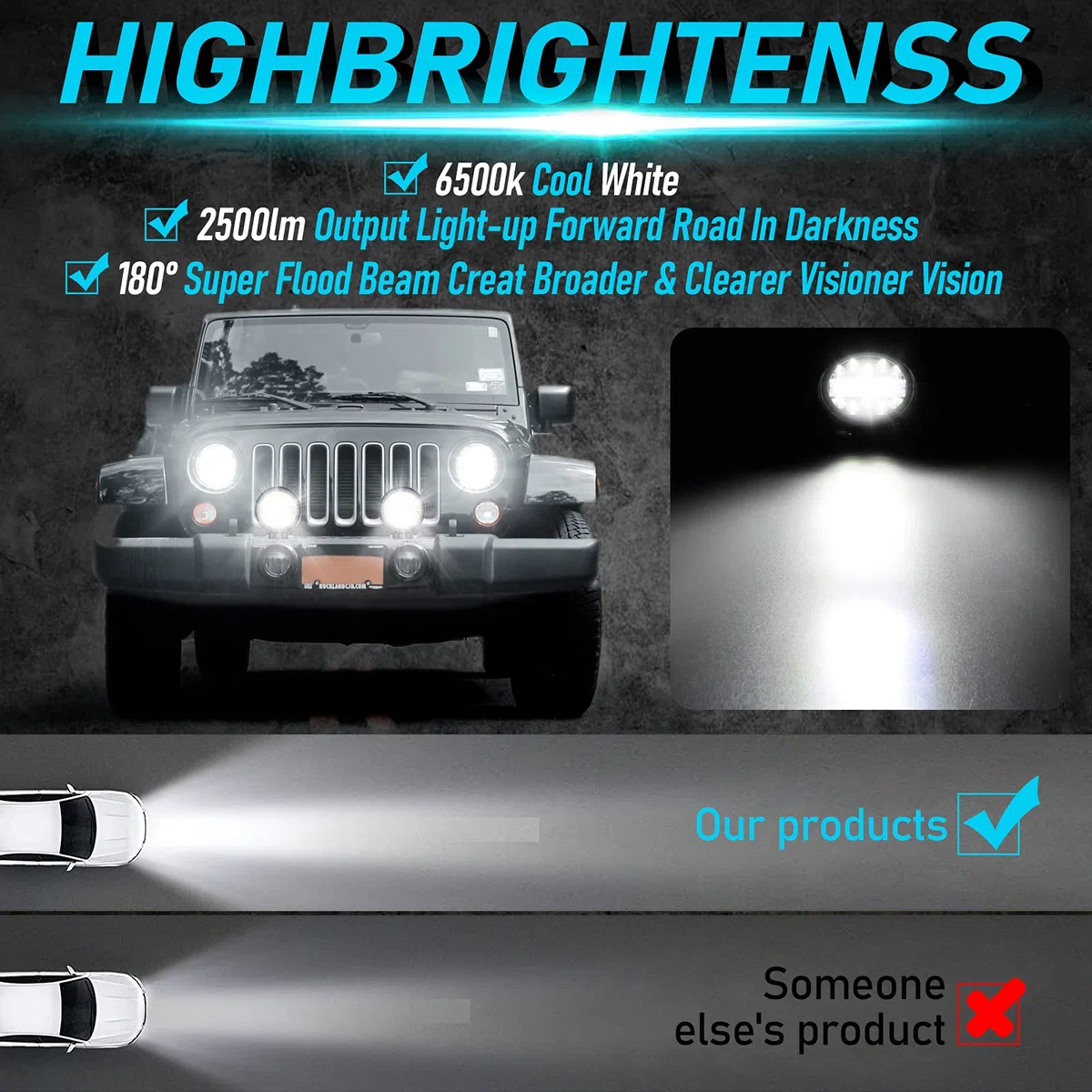 Dinfu Redonda Offroad Flood lumière de 4 "102W Techo de conducción todoterreno con trabajo luz antiniebla para Jeep, SUV, camión, cazadores