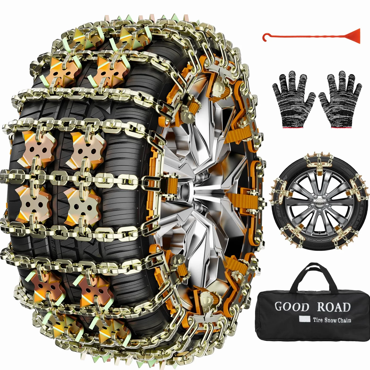 Cadenas Coche Nieve Universales, 8 Unidades Cadenas Nieve (Ancho del neumático 165-265 mm), 2 Minuto De Instalación Y Desmontaje, Para Berlina SUV Monovolumen Camión Pickup, Con Certificado