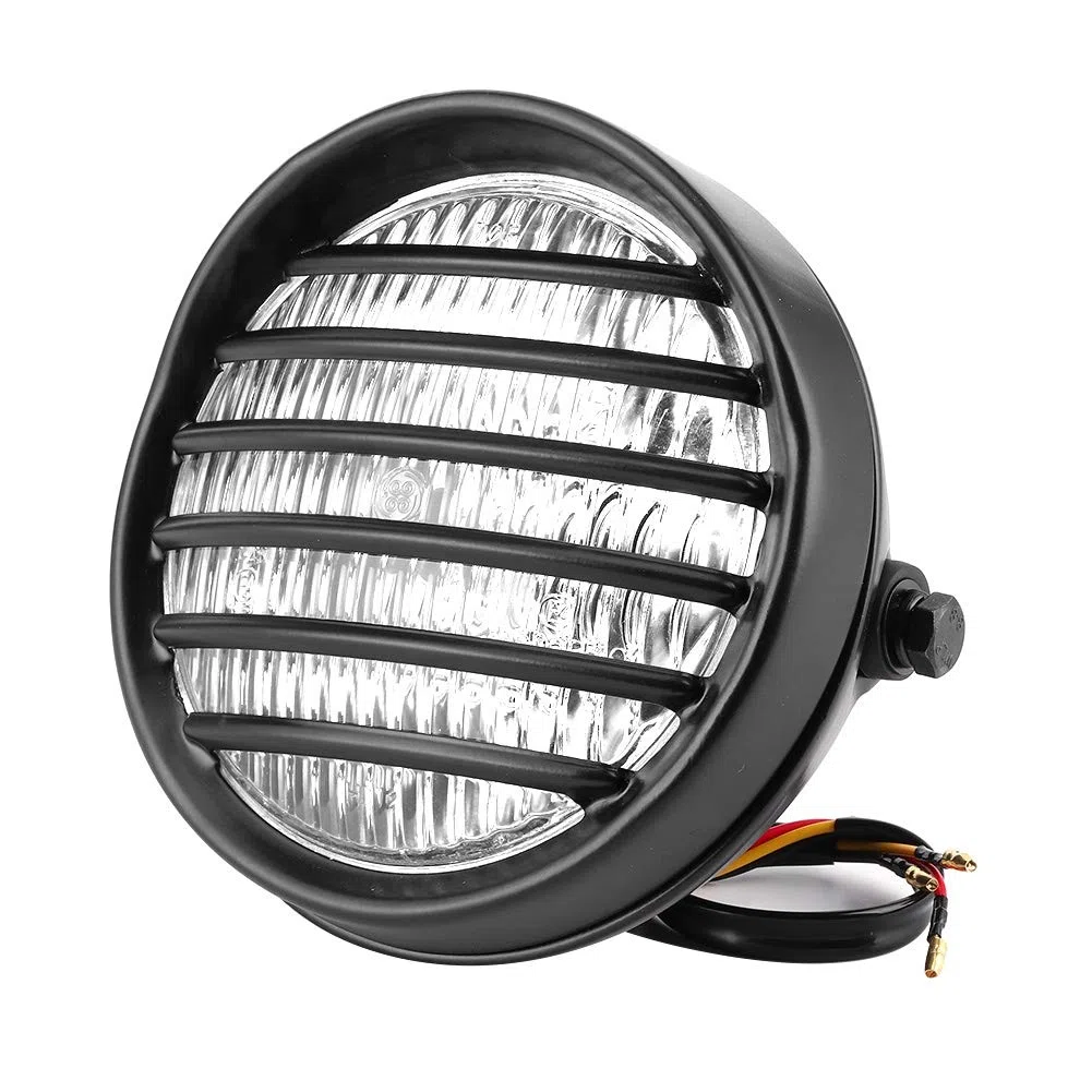 Qiilu Faros delanteros de motocicleta de 6 pulgadas, faro redondo de motocicleta Parrilla cubierta de lente 35W Bombilla halógena Faro de moto universal(Vidrio transparente)