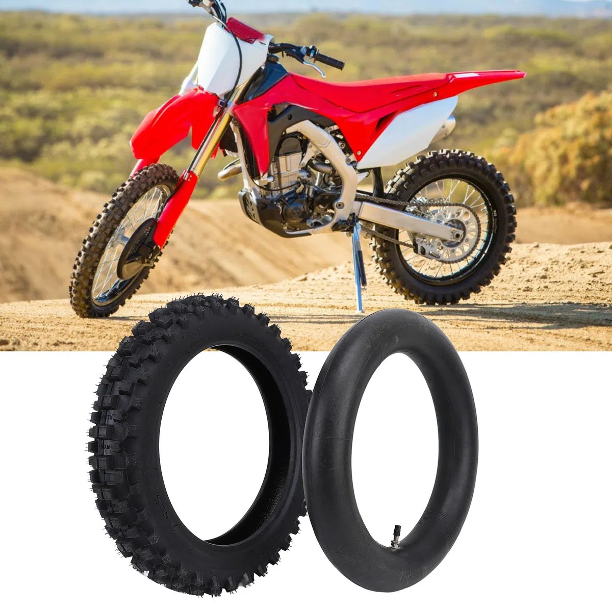 KIMISS Neumático 80/100-12 para motocross, kit con cámara 90/100-12 y válvula, para mini bikes y scooters, agarre off-road, diseño resistente