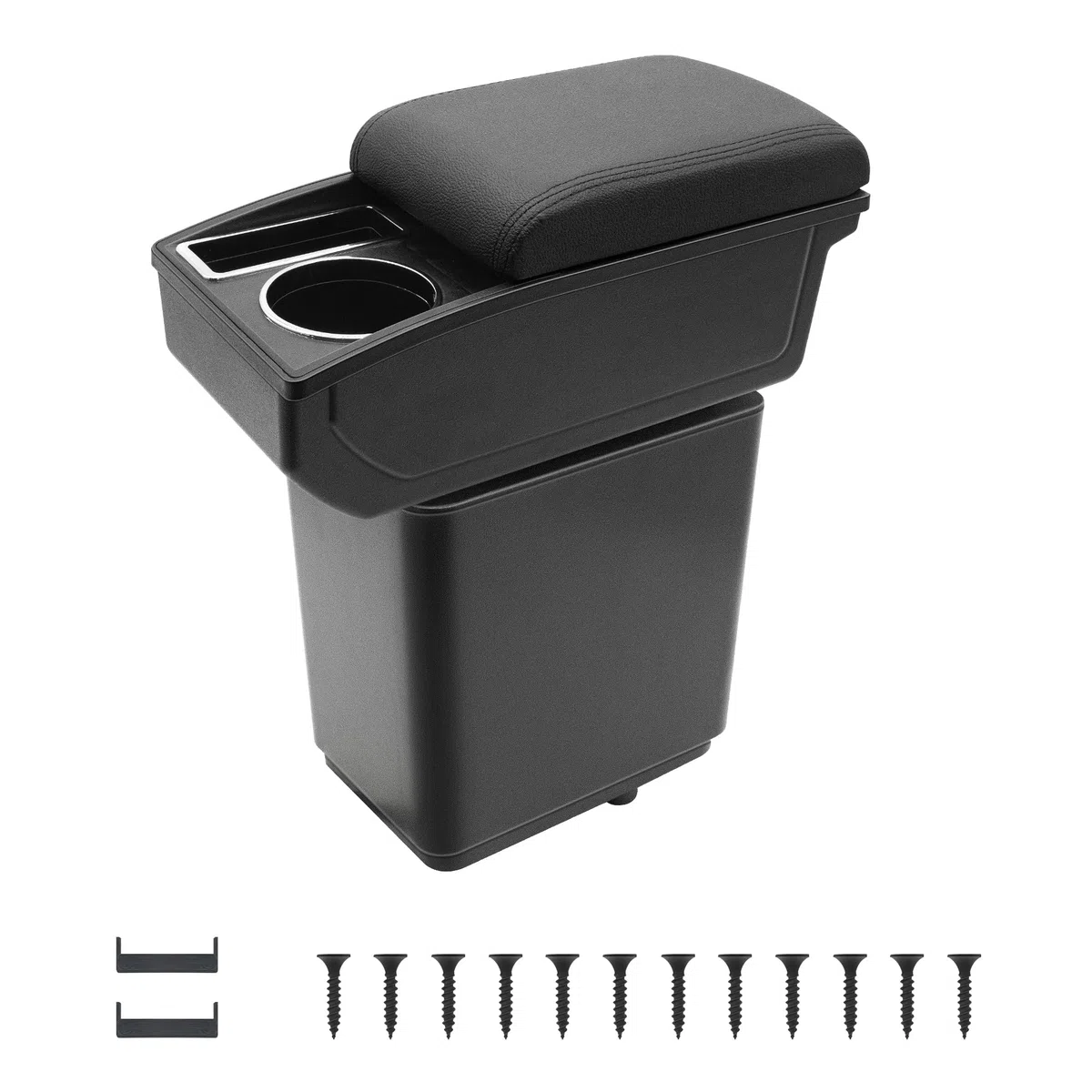 Apoyabrazos para Citroen Berlingo 2010-2020 Consola Central de Coche Doble Capa de Espacio de Almacenamiento con Portavasos Fácil de Montar Cuero Cómodo y Duradero Negro (Línea Negra)