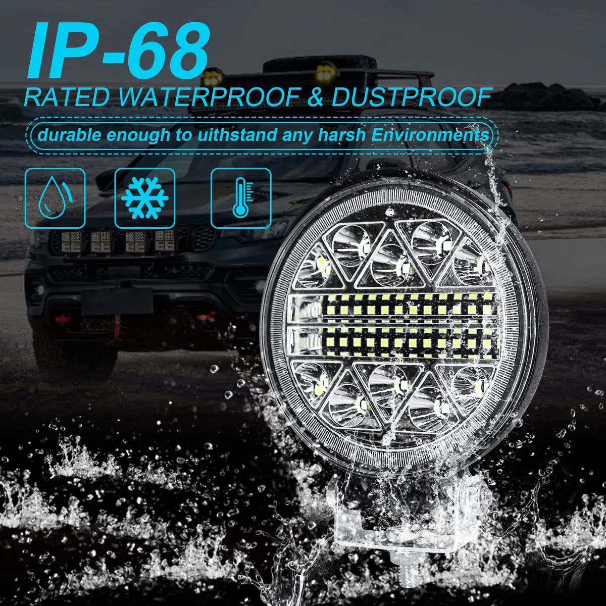 Dinfu Redonda Offroad Flood lumière de 4 "102W Techo de conducción todoterreno con trabajo luz antiniebla para Jeep, SUV, camión, cazadores