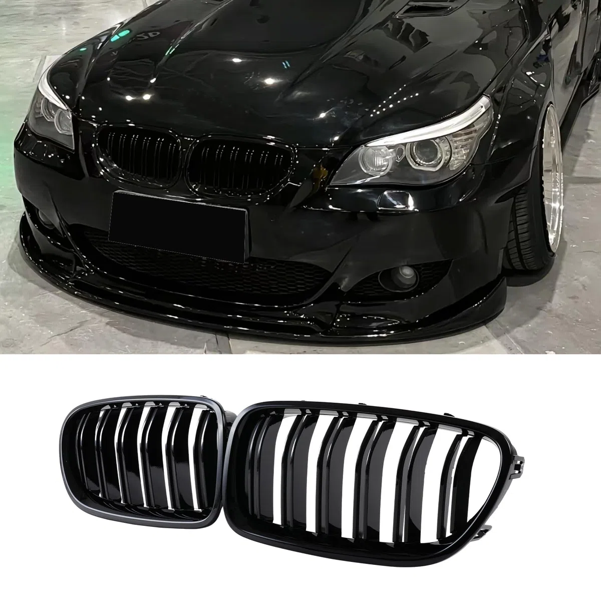 E60 E61 Rejilla de radiador para BMW 5er E60 E61 M5 Parrilla riñones Dobles Negro 2003-2009（For 5er E60 2006-2009）