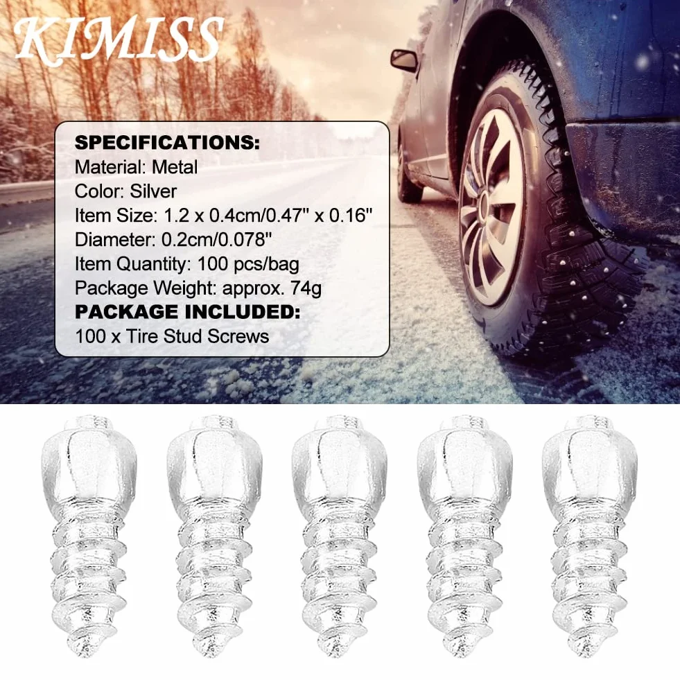 KIMISS Tornillos para neumáticos de 12mm, 100 unidades, para coche SUV ATV, antideslizantes, clavos para nieve, accesorios automotrices