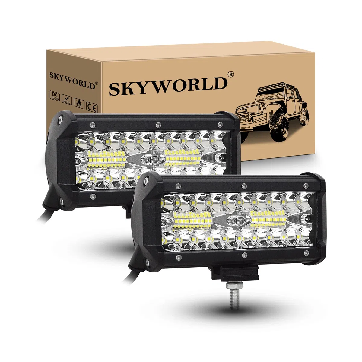 SKYWORLD 2 pcs Faro de trabajo led, 18 cm 7 pulgadas 120W faros trabajo focos Led tractor 12v 24v para off road camión coche ATV 4x4 todoterreno vehículos, 6000K blanca faros antiniebla