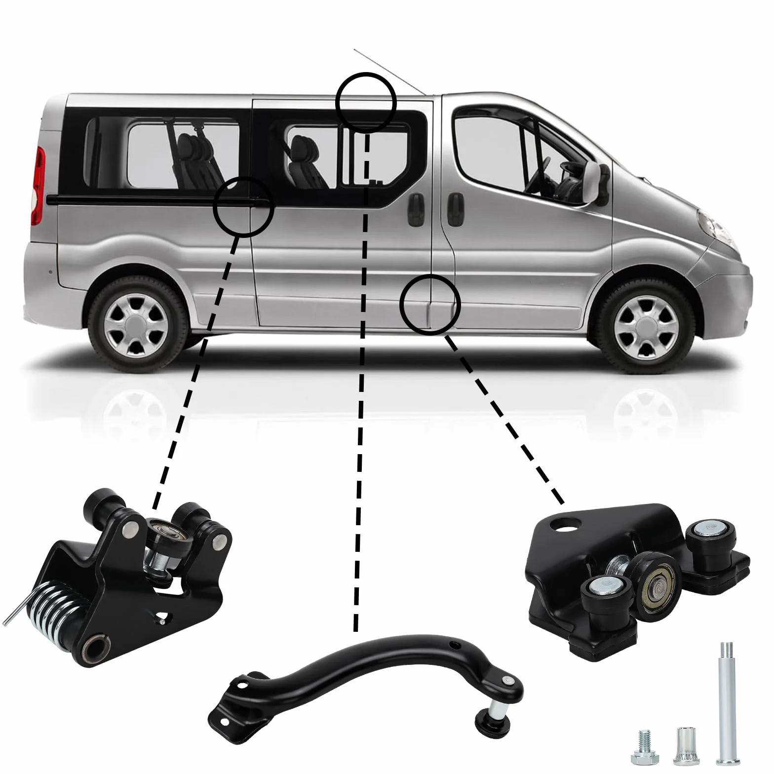 Guía de Rodillo de Puerta Corredera Reemplazo para 2001-2015 Renault Trafic Nissan Primastar Opel Vivaro, Rodillos de Puerta Corredera Inferior Derecha 7700312370 770312372 7700312012