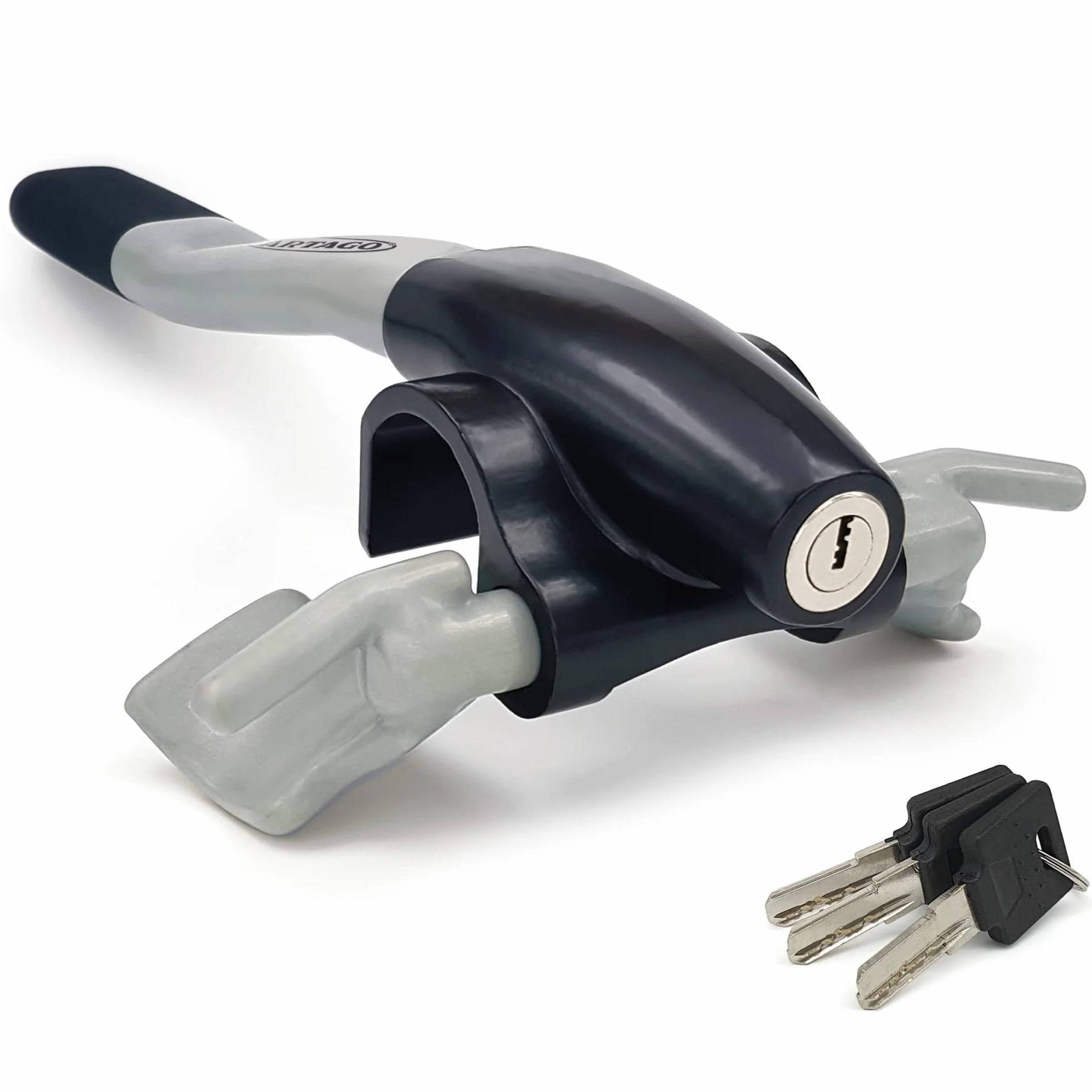 ARTAGO 869 Antirrobo Coche Alta Gama, Bloqueo Volante Más Seguro Alrededor del Radio, Cierre Alta Seguridad Press & Click Más Práctico, Cepo Barra Universal para Auto SUV Camper Autocaravana
