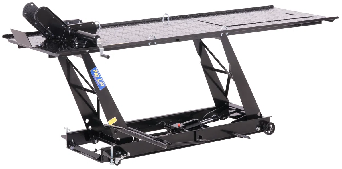 Plataforma elevadora para motocicleta, 450 kg, pedal, paralelo, plataforma de trabajo, paralelogramo, etapa de montaje
