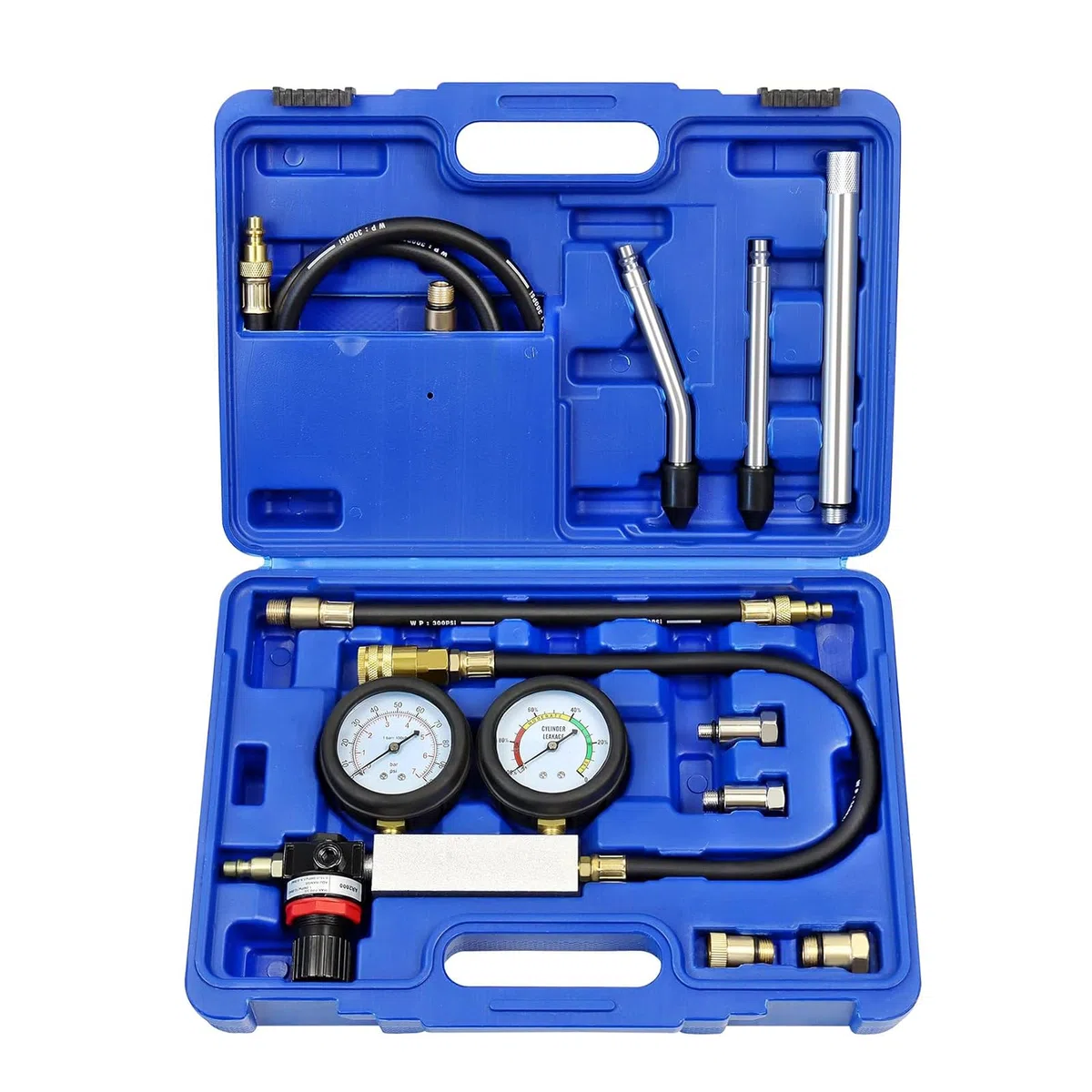 Kit de prueba de fugas en cilindros para motor a gasolina, con medidor de compresión y doble manómetro para verificar presión y tasa de fuga, incluye varilla de extensión