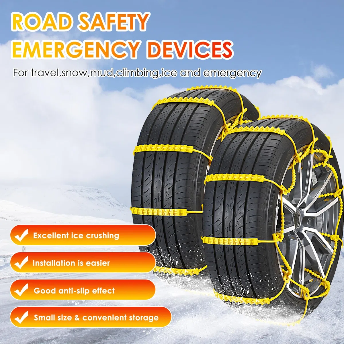 Cadenas de nieve 10 piezas Cadenas ajustables antideslizantes Rueda de neumático para automóvil Camión SUV. Superficie de la carretera, caminos nevados, lodo helado, escalada, ancho 145-295 mm