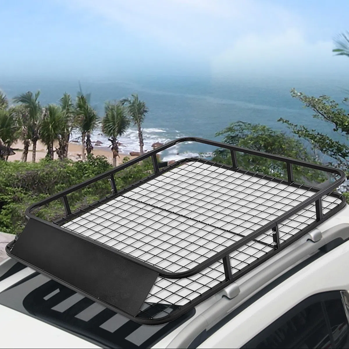 COSTWAY Baca Universal de Metal, Portaequipajes para Techo de Coche, Carga hasta 75kg, Impermeable, 122x102x15cm, para Autos Universal