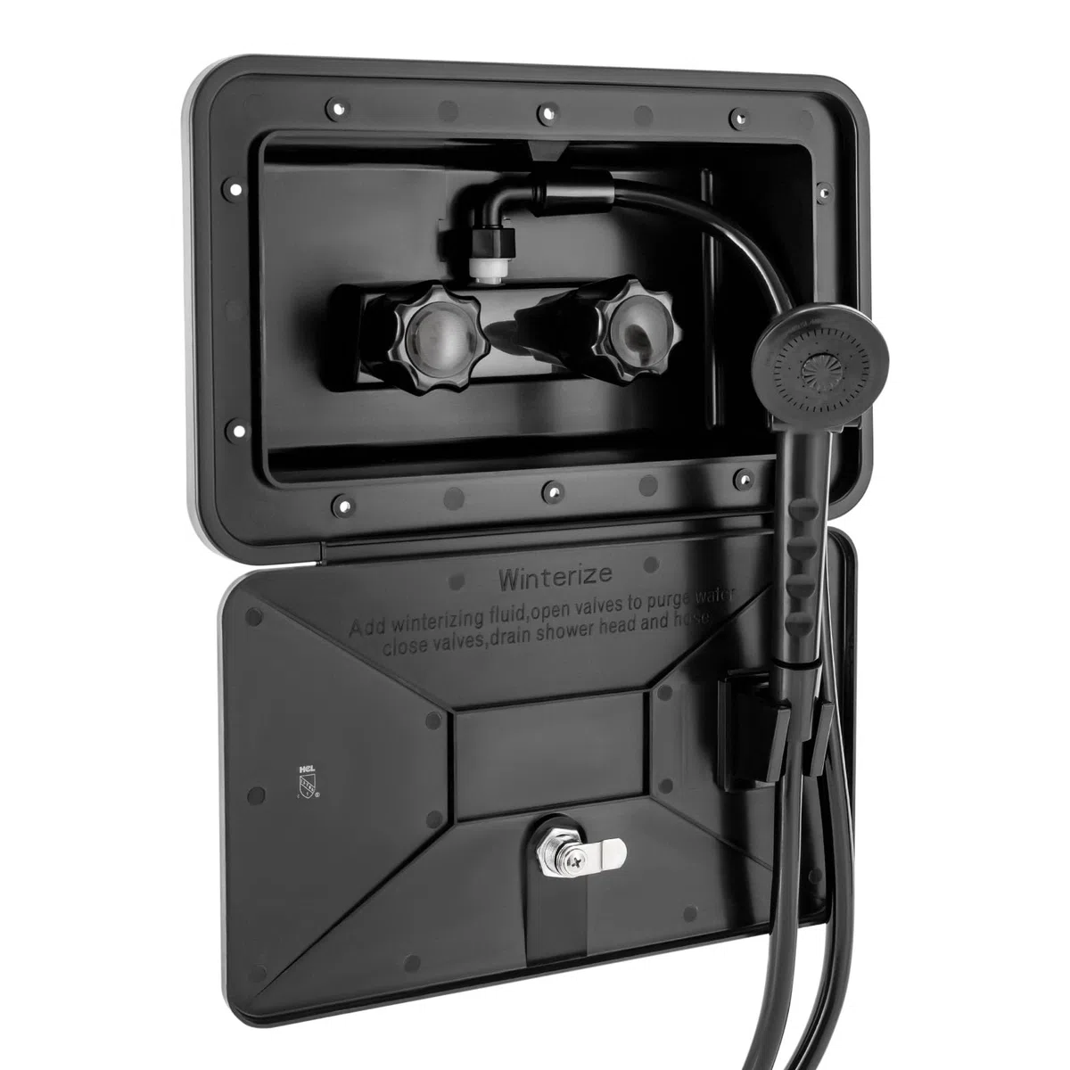 RV Outdoor Shower Box Kit, RV Duschbox Kit con Duschkopf 4,92 Fuß lange Schlauch Verriegelungsschlüssel für Wohnmobilen Vans Reiseanhänger Caravans