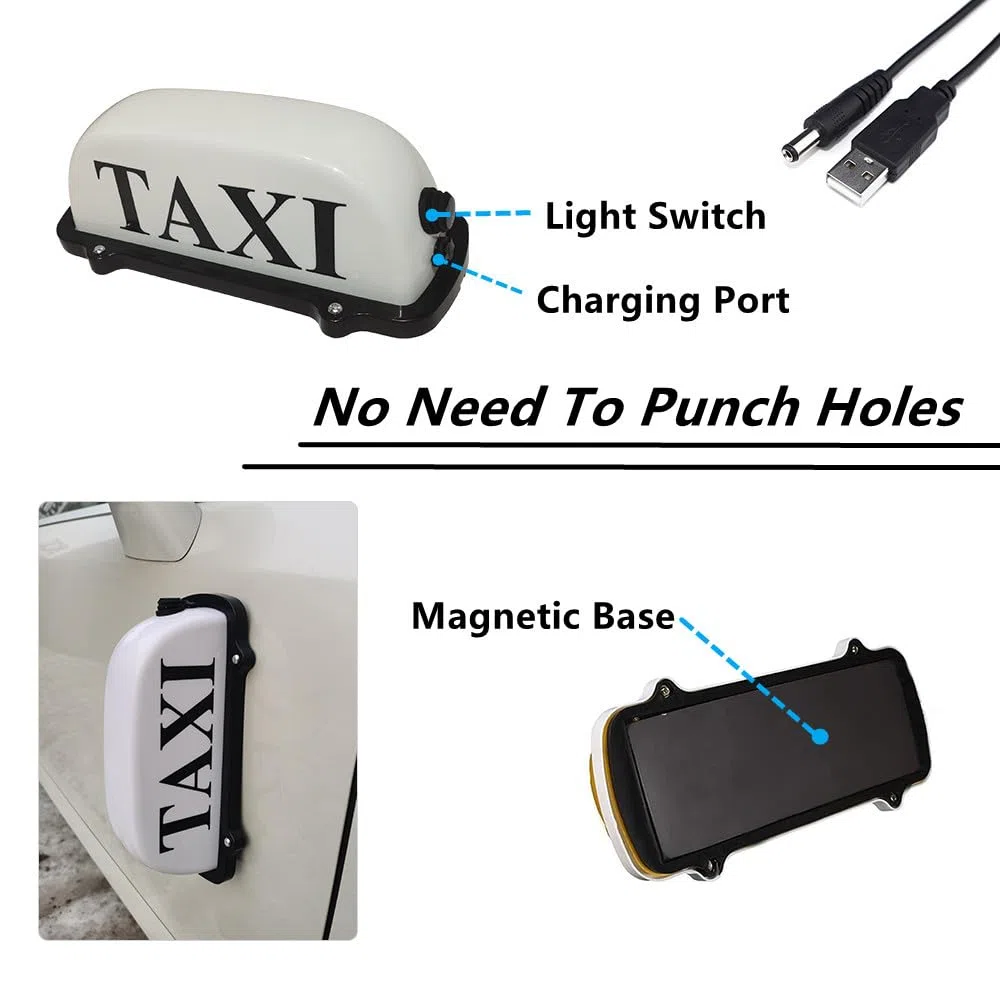 Luz De Señal De TAXI Para Techo De Coche, Luces De TAXI Recargables, Iluminación De TAXI Impermeable Sellada Con Base Magnética, Luz De Señal De TAXI AZUL/ROSA/VERDE/BLANCO (WHITE)