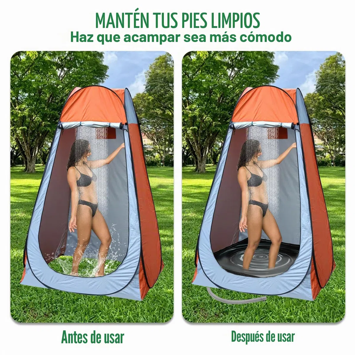 Plato de ducha plegable para camping, bañera de ducha portátil con manguera de drenaje, accesorio de ducha móvil, para tienda de ducha al aire libre, autocaravanas, interiores, playa de arena (104 x